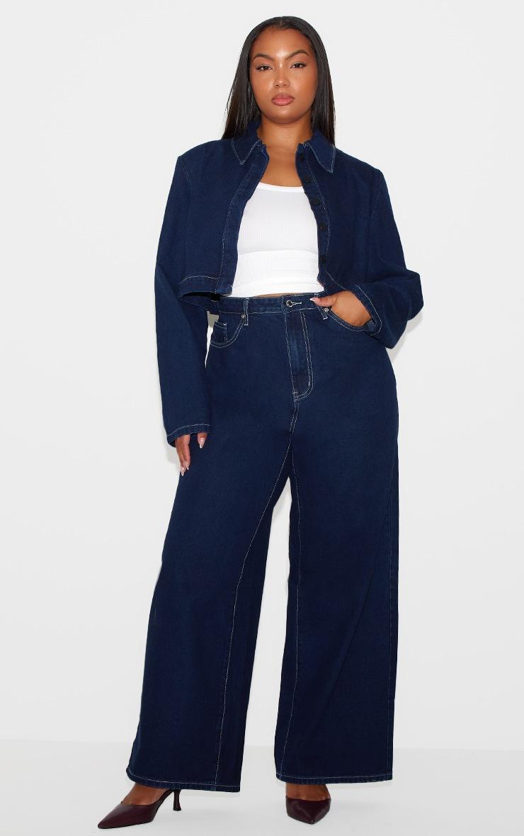 Pretty Little Thing Plus Indigo Contrast Stitch Wide Leg Jeans