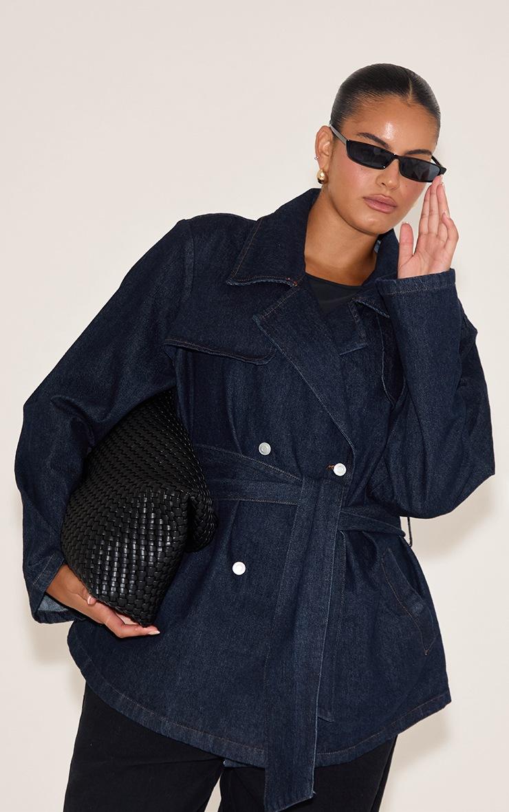 Pretty Little Thing Plus Indigo Cropped Belted Denim Trench