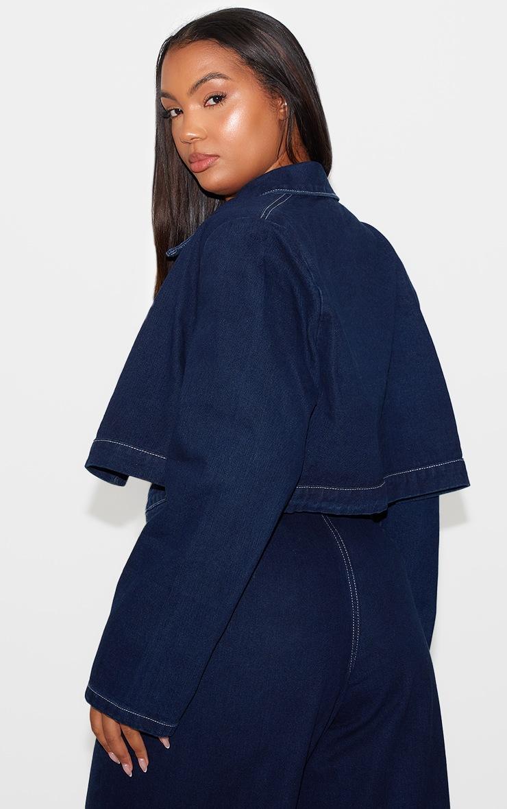 Pretty Little Thing Plus Indigo Cropped Denim Contrast Stitch Jacket