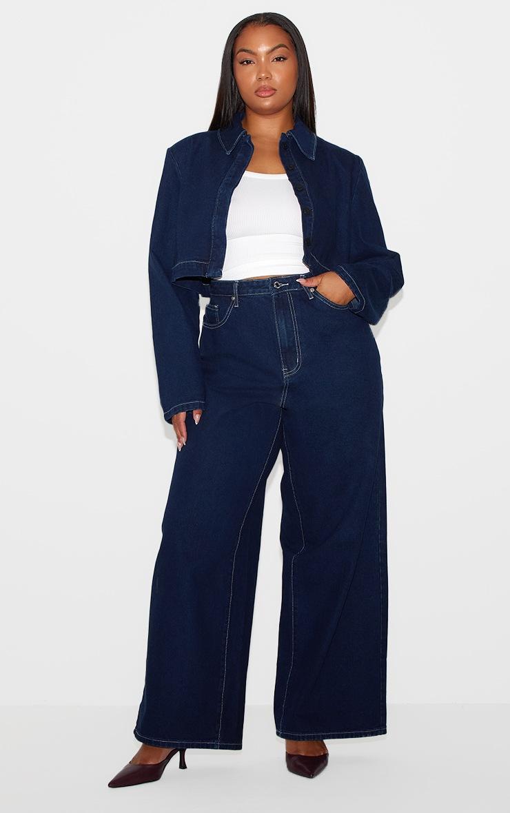Pretty Little Thing Plus Indigo Cropped Denim Contrast Stitch Jacket
