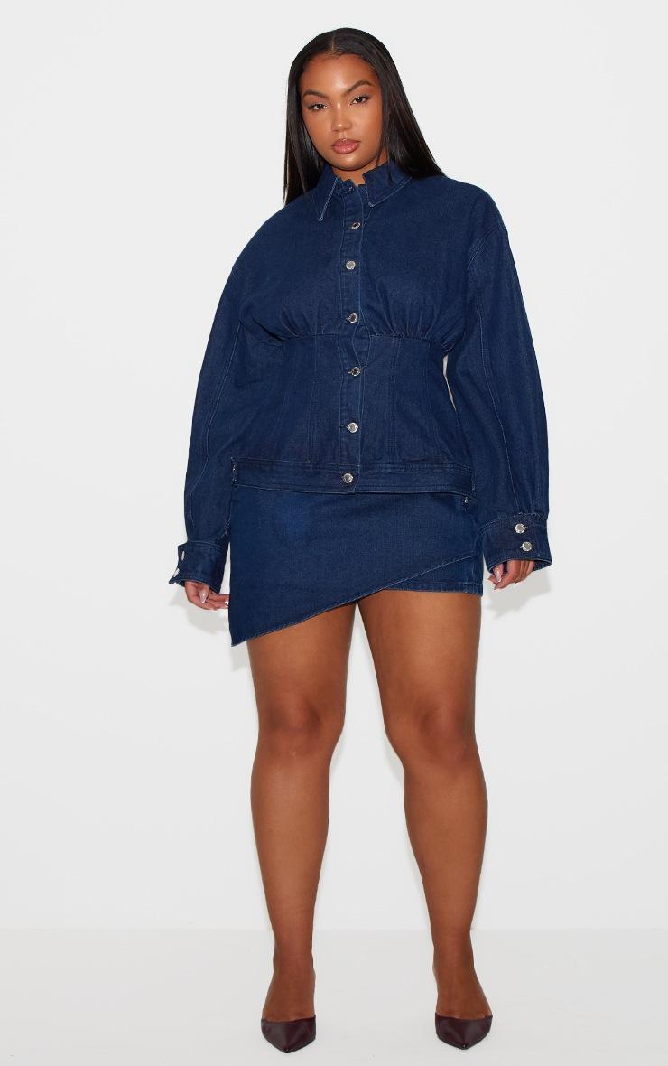 Pretty Little Thing Plus Indigo Tailor Style Long Sleeved Denim Shirt
