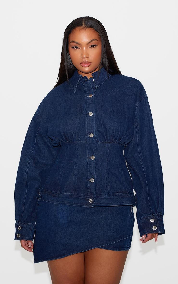 Pretty Little Thing Plus Indigo Tailor Style Long Sleeved Denim Shirt