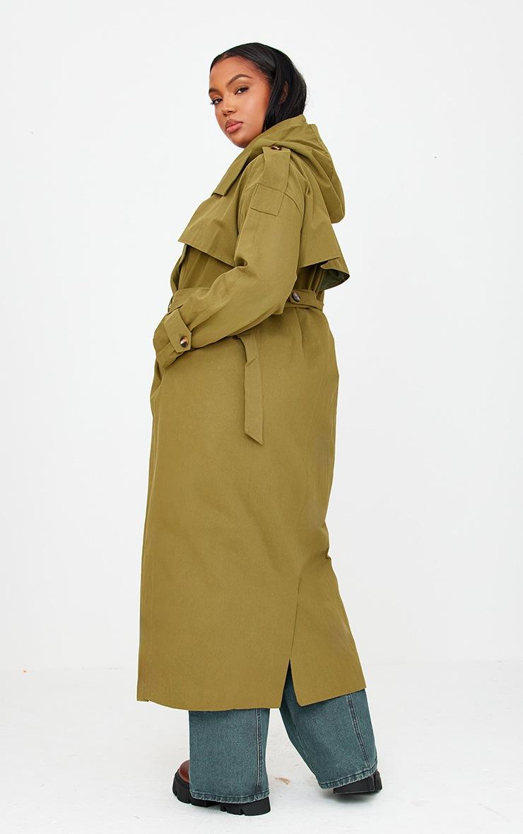 Pretty Little Thing Plus Khaki Woven Hooded Oversized Trench Coat