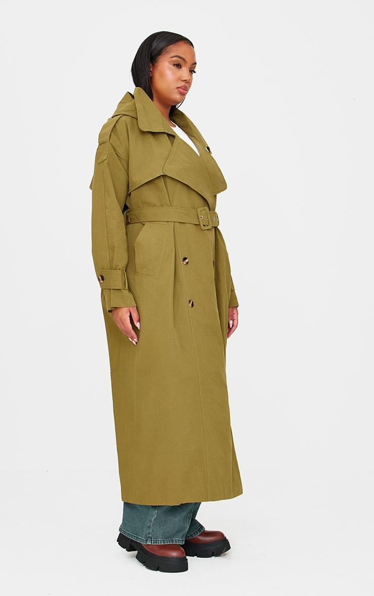 Pretty Little Thing Plus Khaki Woven Hooded Oversized Trench Coat
