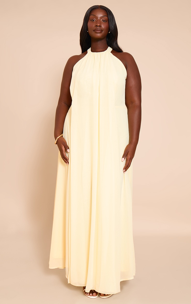 Pretty Little Thing Plus Lemon Chiffon Extreme Pleated Maxi Dress