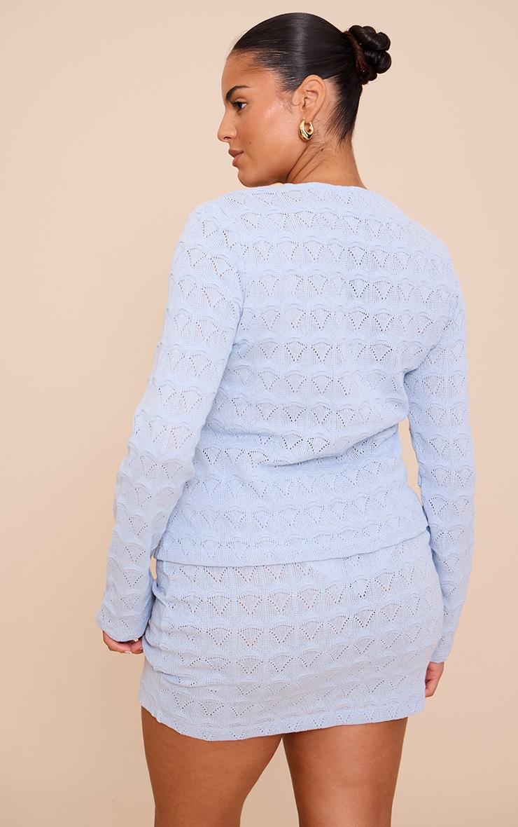Pretty Little Thing Plus Light Blue Textured Button Up Flared Sleeve Cardigan