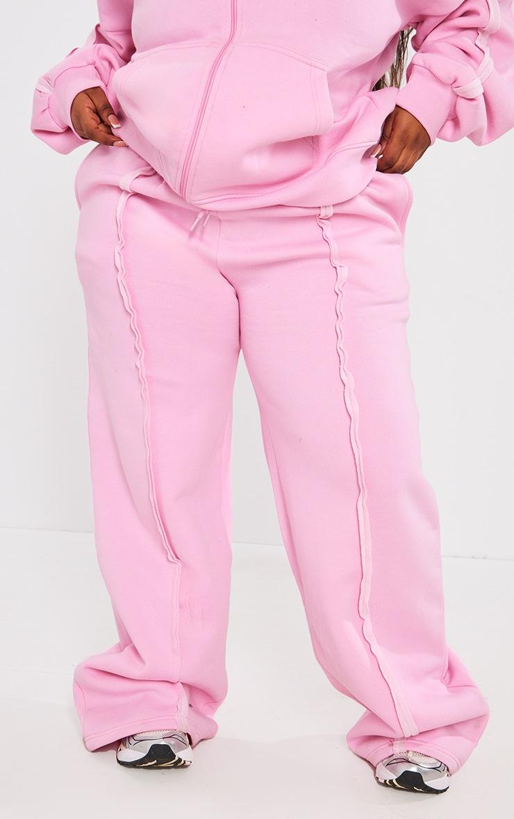 Pretty Little Thing Plus Light Pink Oversized Wide Leg Seam Detail Sweatpants