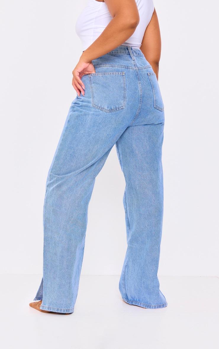 Pretty Little Thing Plus Light Wash Split Hem Jeans