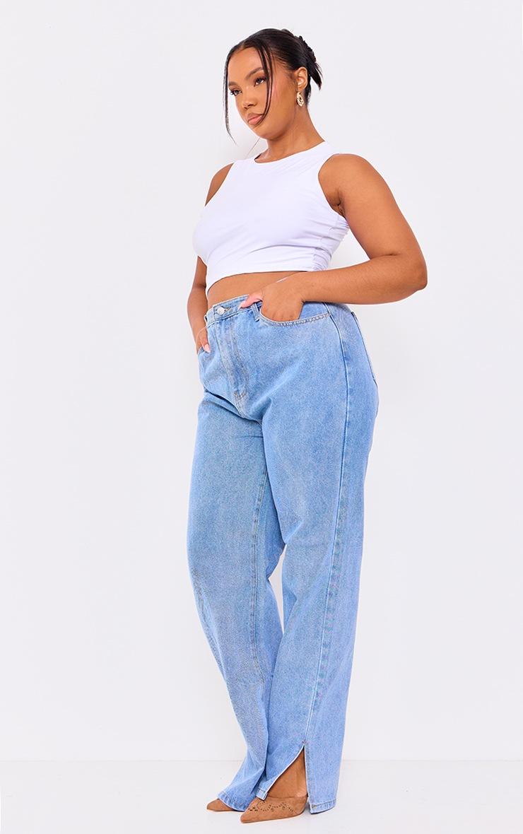 Pretty Little Thing Plus Light Wash Split Hem Jeans