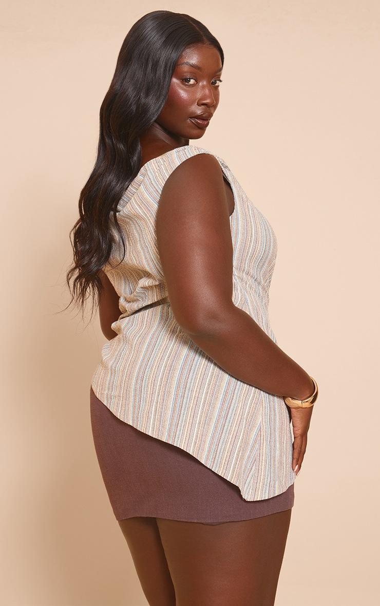 Pretty Little Thing Plus Multi Textured Stripe One Shoulder Asymmetric Long Top