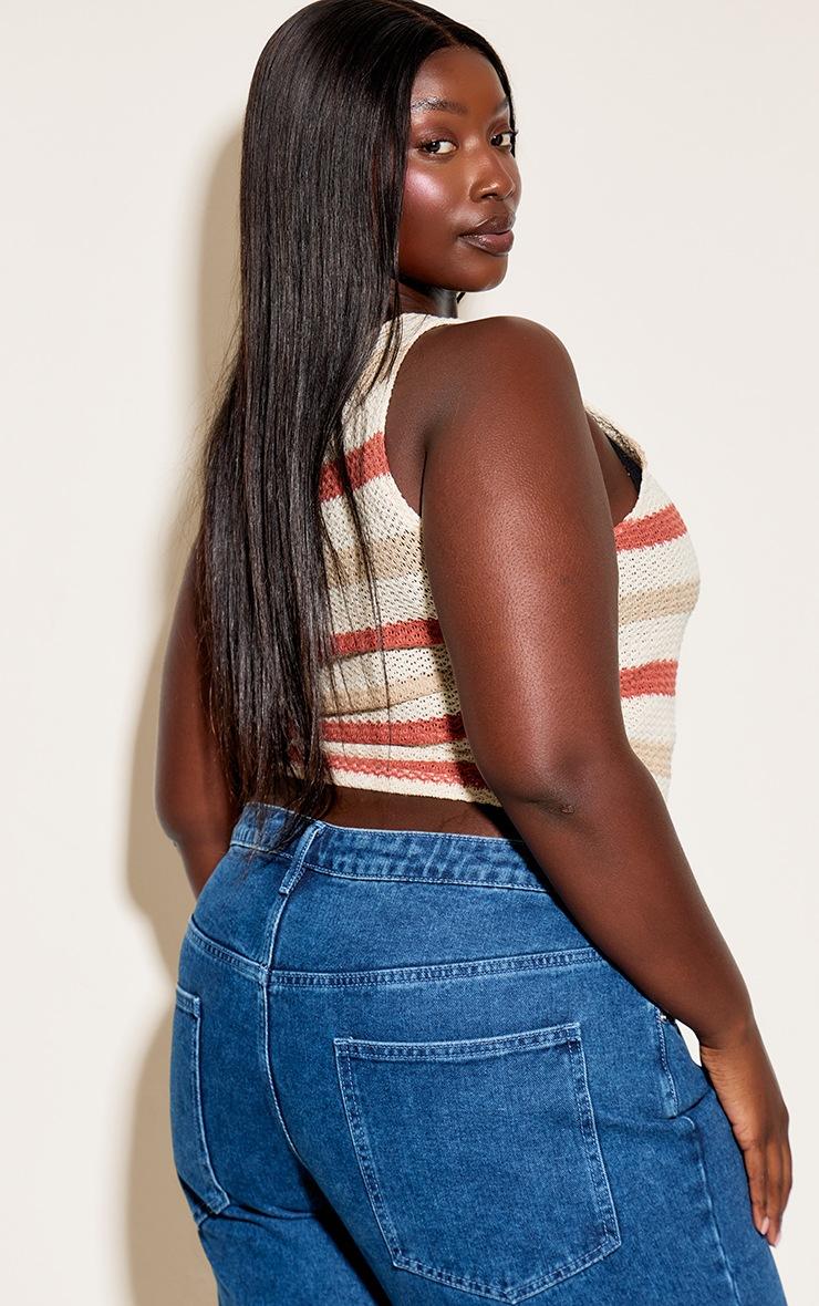 Pretty Little Thing Plus Multi Textured Striped Boat Neck Flute Sleeve Vest Top