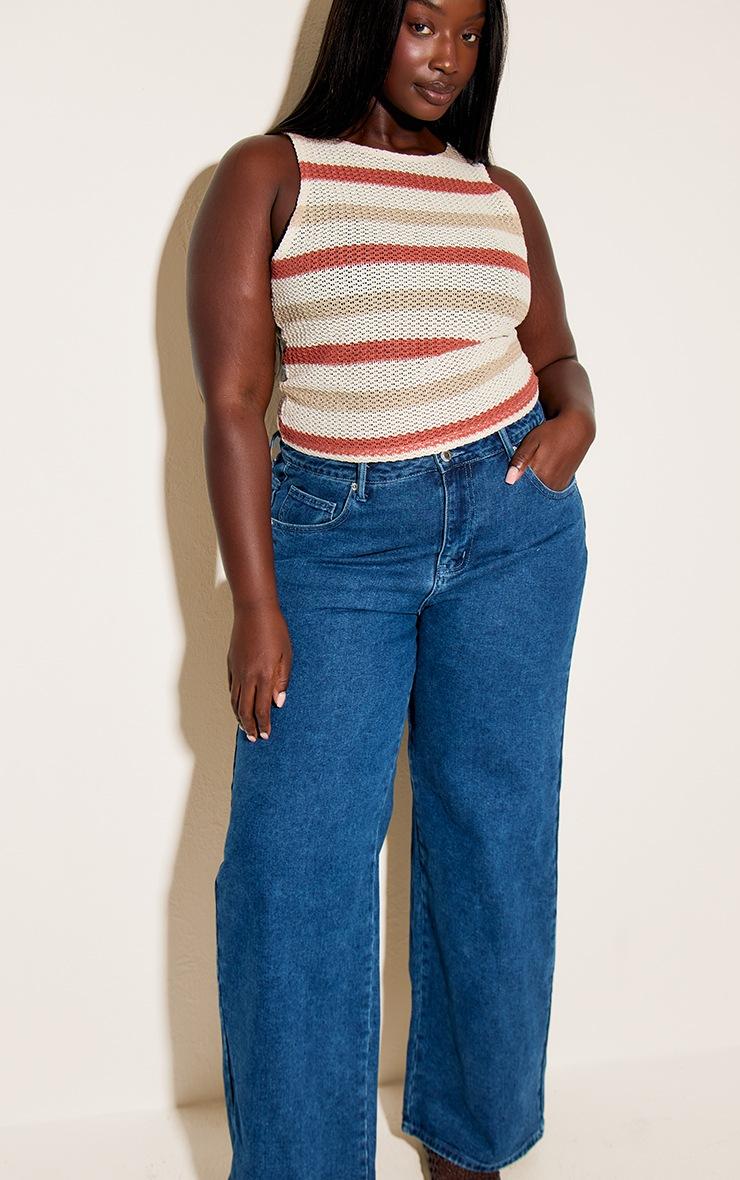 Pretty Little Thing Plus Multi Textured Striped Boat Neck Flute Sleeve Vest Top