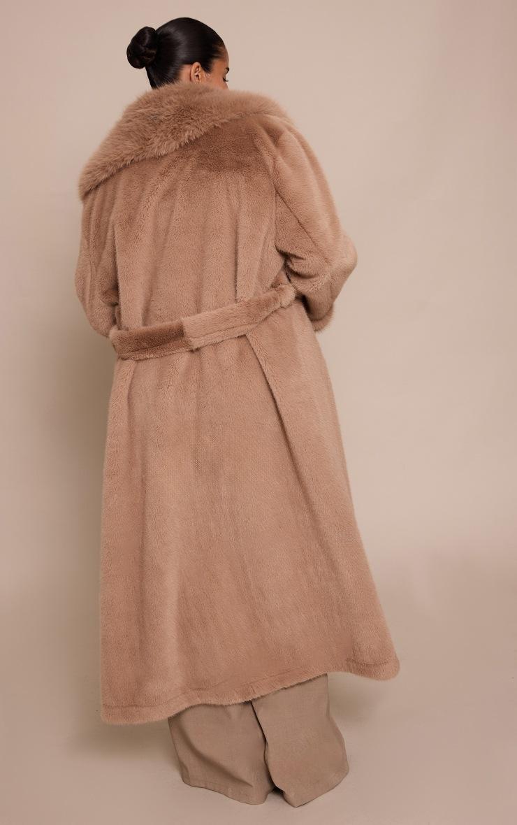 Pretty Little Thing Plus Mushroom Faux Fur Self Tie Oversized Coat