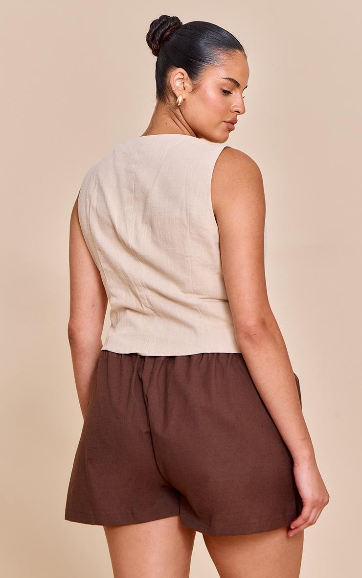 Pretty Little Thing Plus Natural Premium Linen Asymmetric Button Up Vest