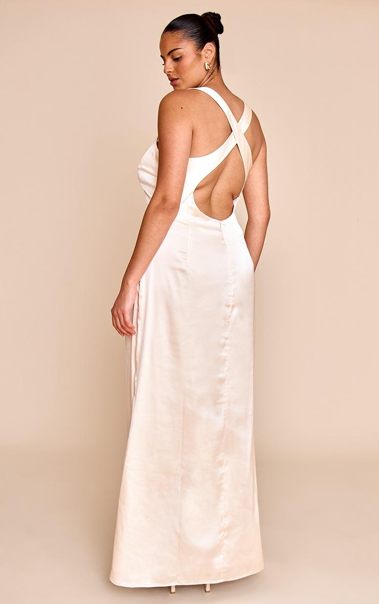 Pretty Little Thing Plus Natural Satin Cross Back Midaxi Dress