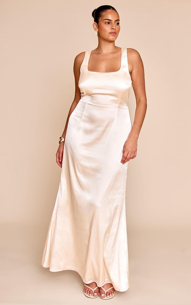 Pretty Little Thing Plus Natural Satin Cross Back Midaxi Dress