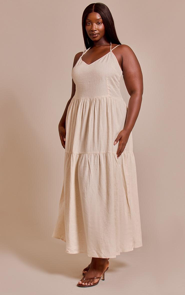 Pretty Little Thing Plus Natural Strappy Ruched Maxi Dress