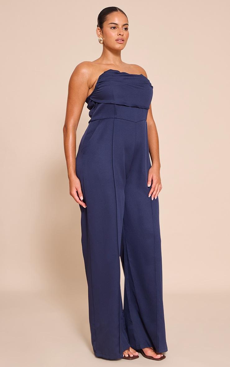 Pretty Little Thing Plus Navy Bandeau Cowl Neck Pocket Detail Jumpsuit