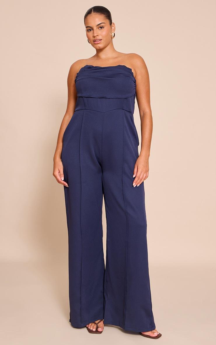 Pretty Little Thing Plus Navy Bandeau Cowl Neck Pocket Detail Jumpsuit