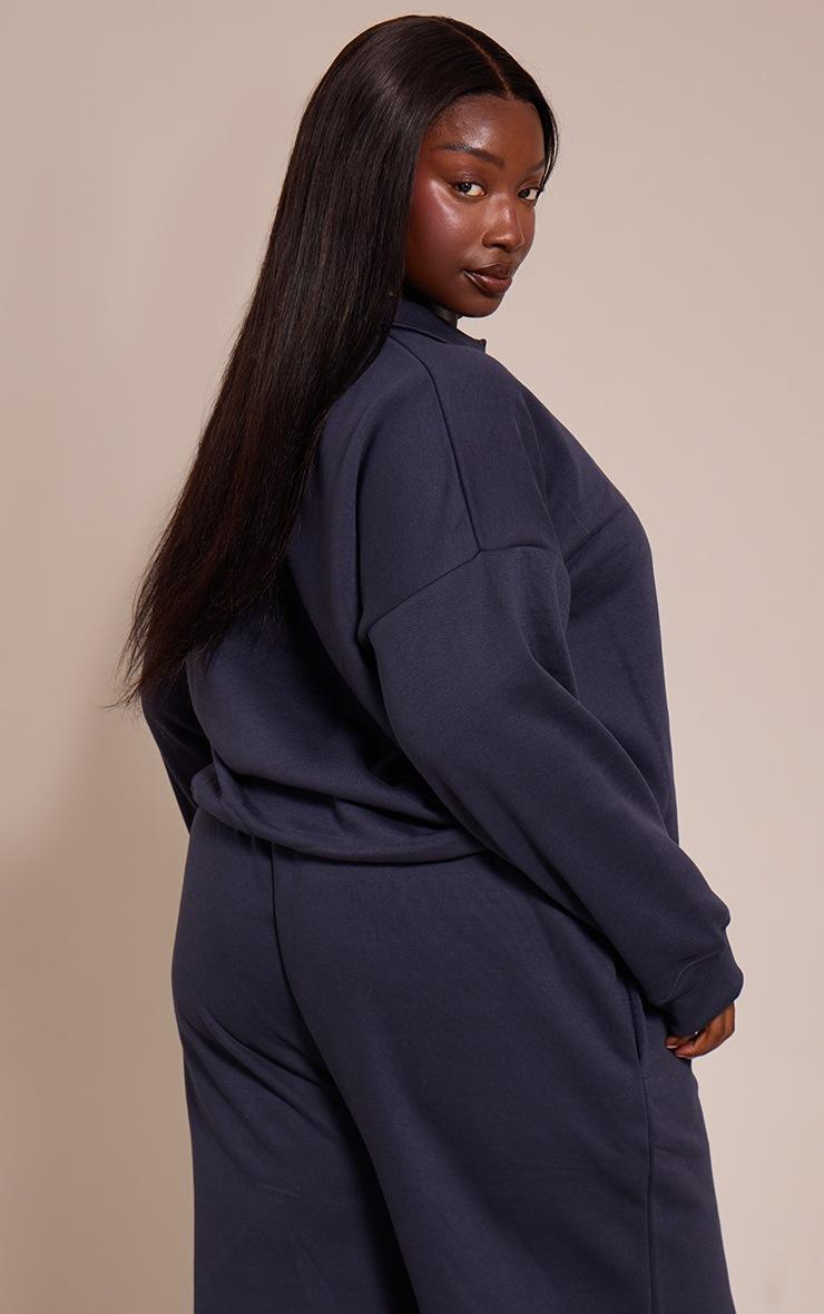 Pretty Little Thing Plus Navy Button Up Long Sleeve Polo Sweatshirt