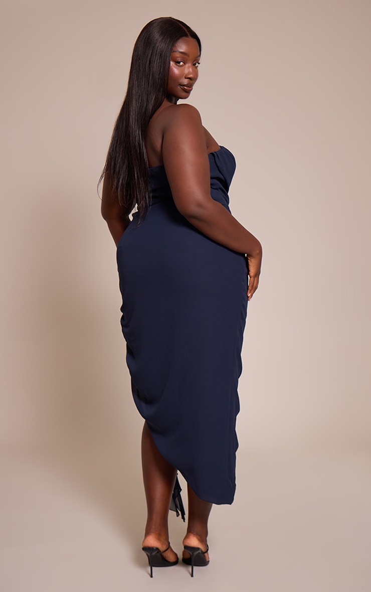 Pretty Little Thing Plus Navy Chiffon Ruched Detail Bandeau Midi Dress