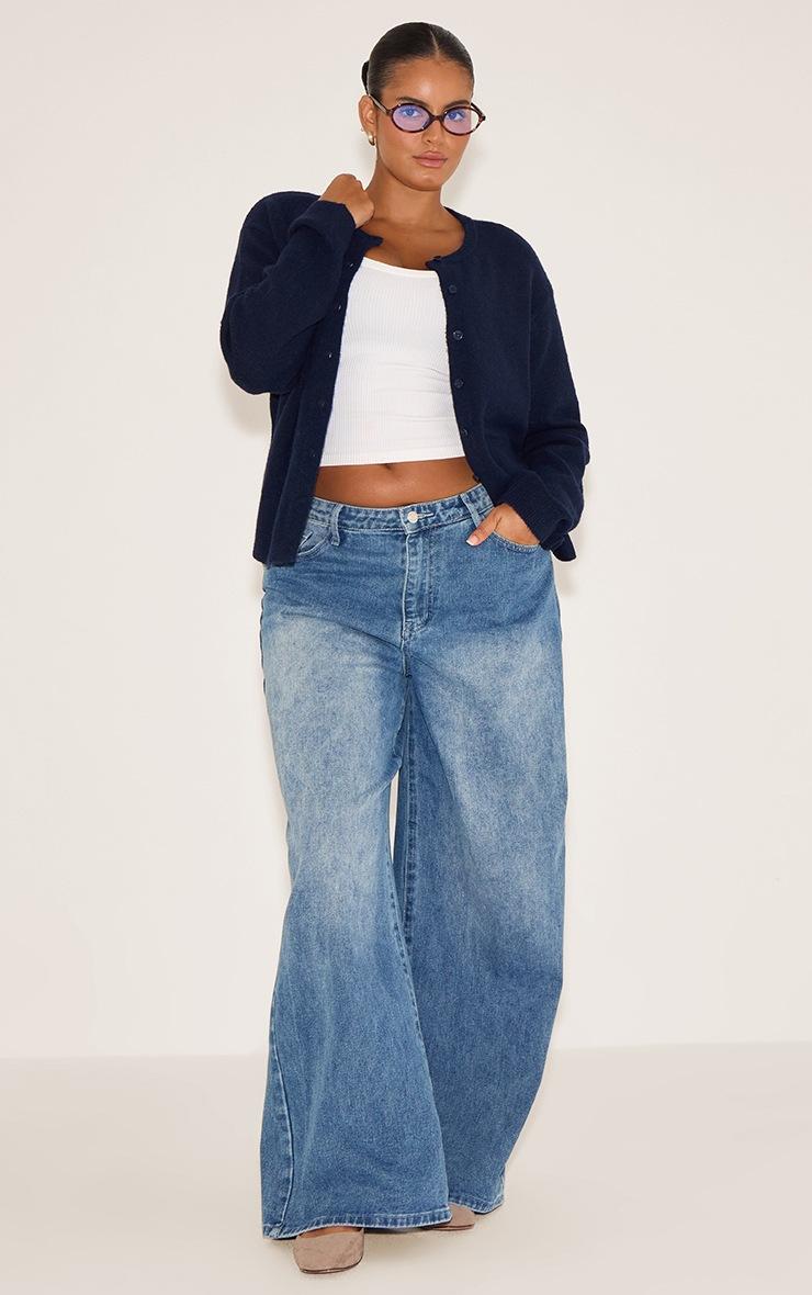 Pretty Little Thing Plus Navy Knit Button Through Cardigan
