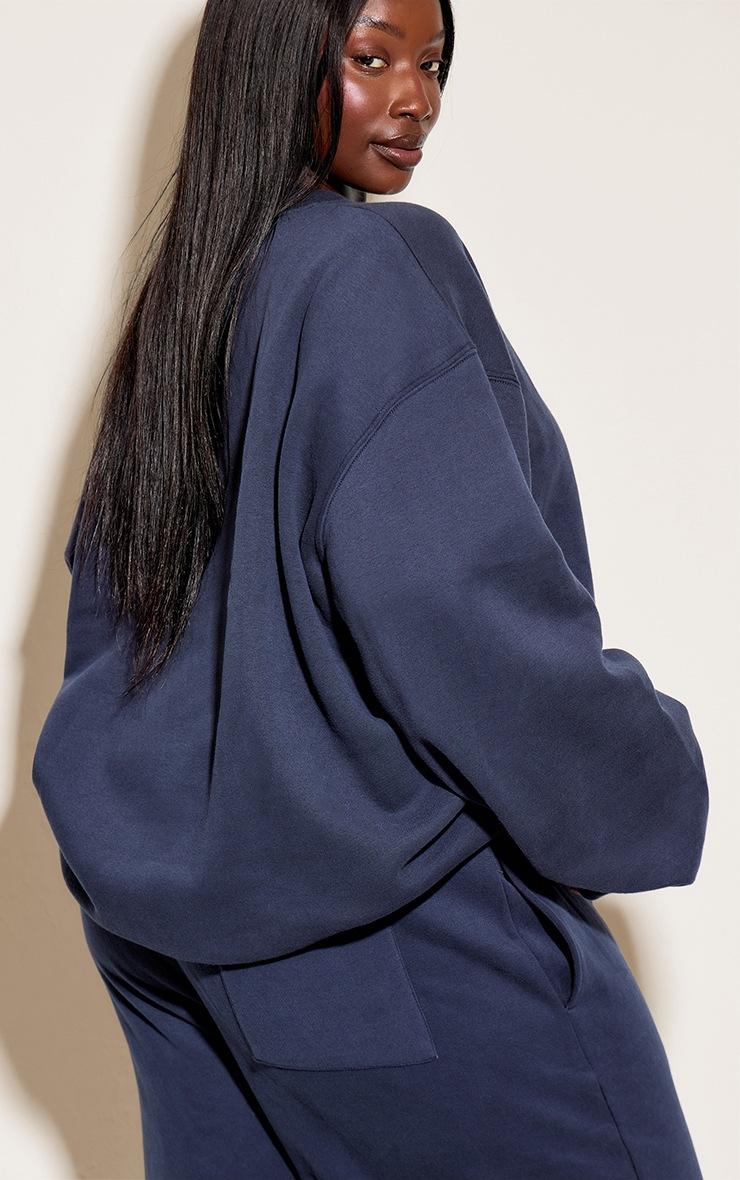 Pretty Little Thing Plus Navy Oversized Crew Sweatshirt