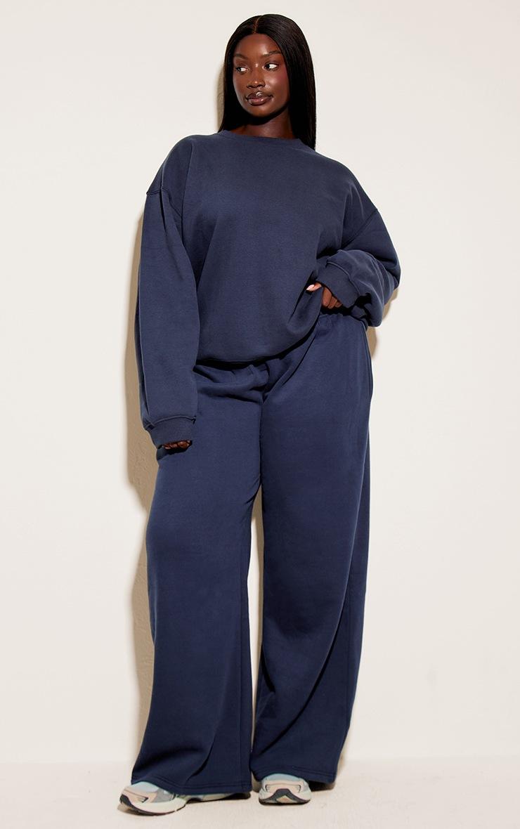 Pretty Little Thing Plus Navy Oversized Crew Sweatshirt