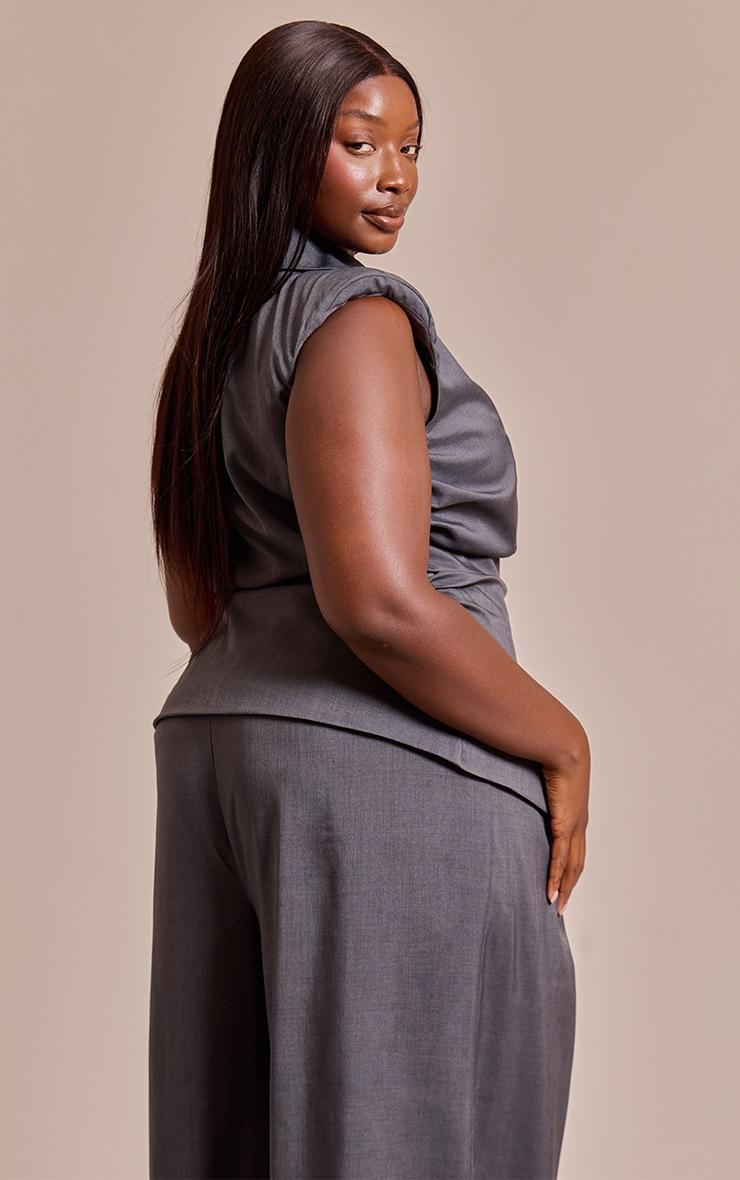 Pretty Little Thing Plus Navy Ruched Sleeveless Blazer