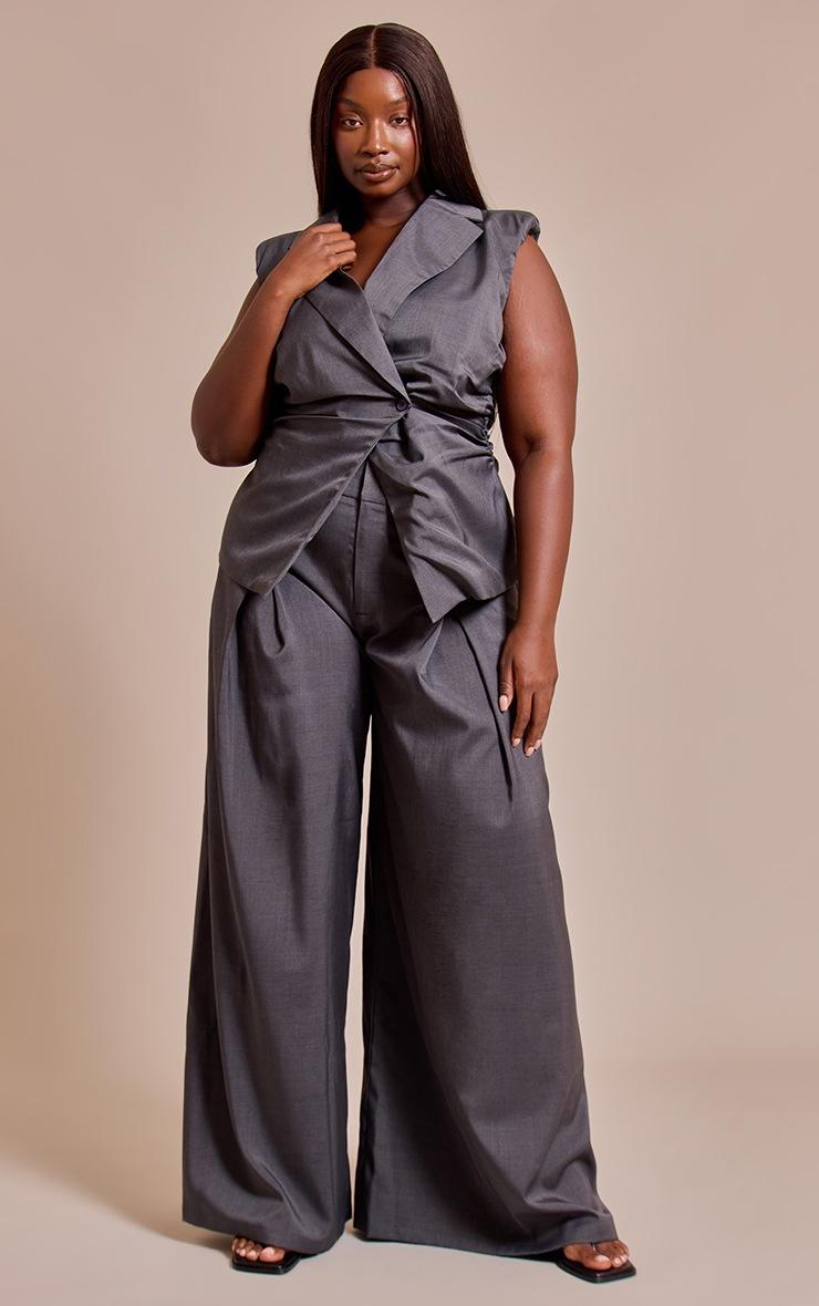 Pretty Little Thing Plus Navy Ruched Sleeveless Blazer