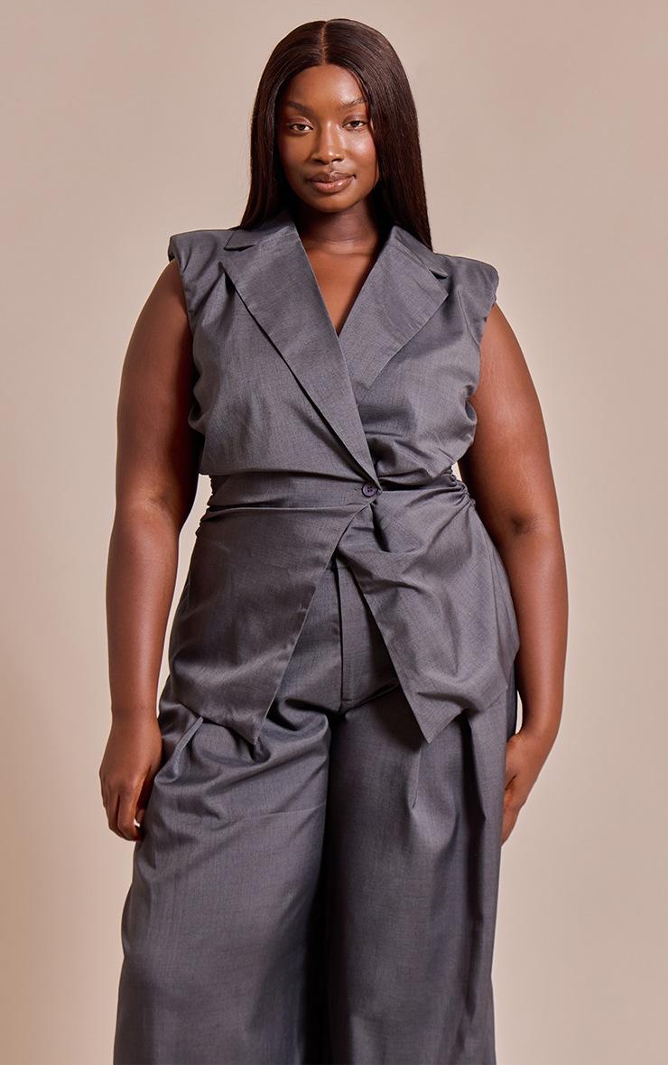 Pretty Little Thing Plus Navy Ruched Sleeveless Blazer