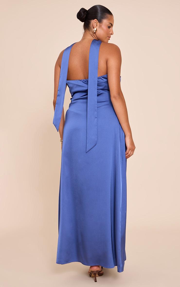 Pretty Little Thing Plus Navy Satin Bandeau Scarf Detail Maxi Dress