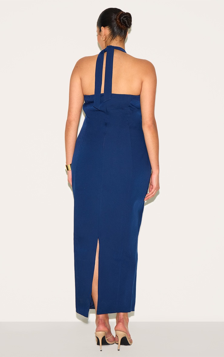 Pretty Little Thing Plus Navy Woven Halter Button Maxi Dress
