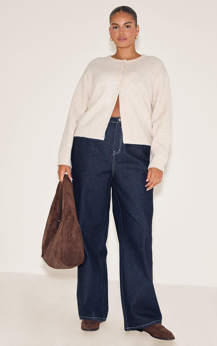 Pretty Little Thing Plus Oatmeal Knit Button Through Cardigan