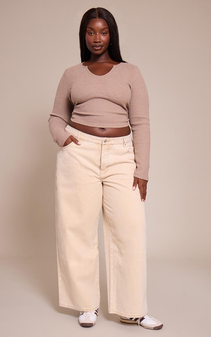 Pretty Little Thing Plus Oatmeal Soft Touch Rib Round Neck Long Sleeve Top