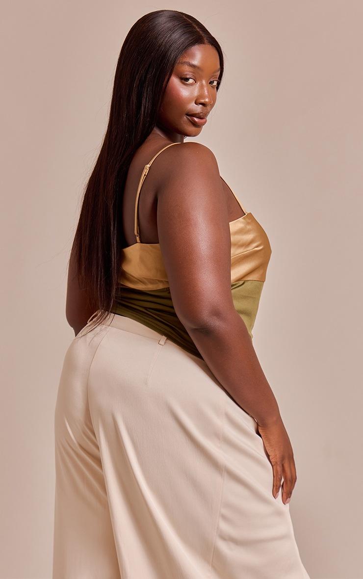 Pretty Little Thing Plus Olive Contrast Bust Panel Strappy Cami Top