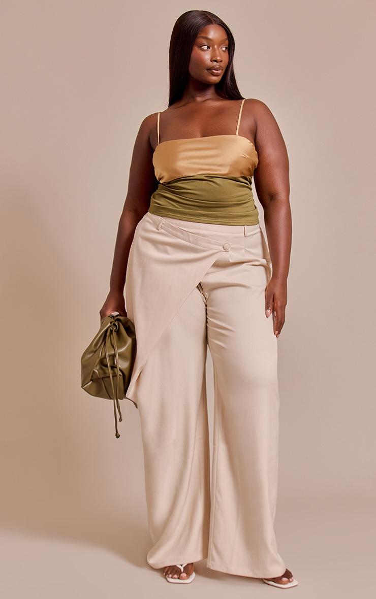 Pretty Little Thing Plus Olive Contrast Bust Panel Strappy Cami Top