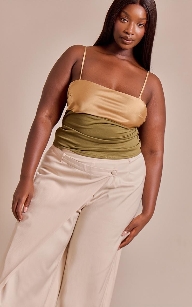 Pretty Little Thing Plus Olive Contrast Bust Panel Strappy Cami Top