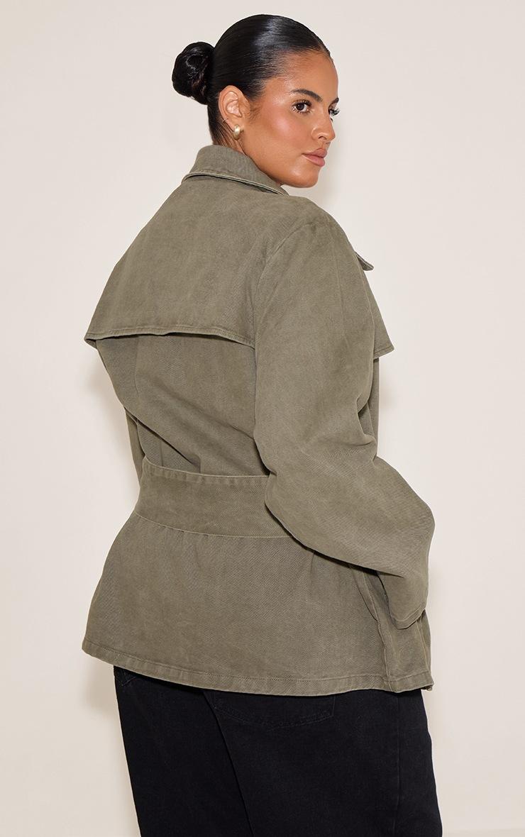 Pretty Little Thing Plus Olive Cropped Belted Denim Trench