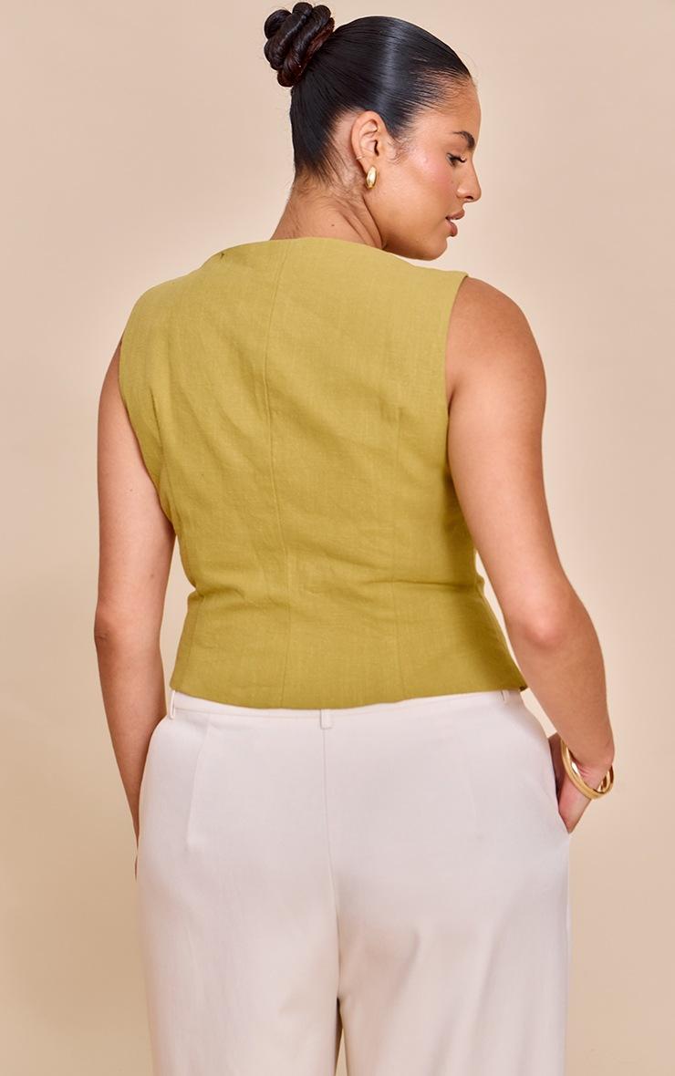 Pretty Little Thing Plus Olive Premium Linen Asymmetric Button Up Vest