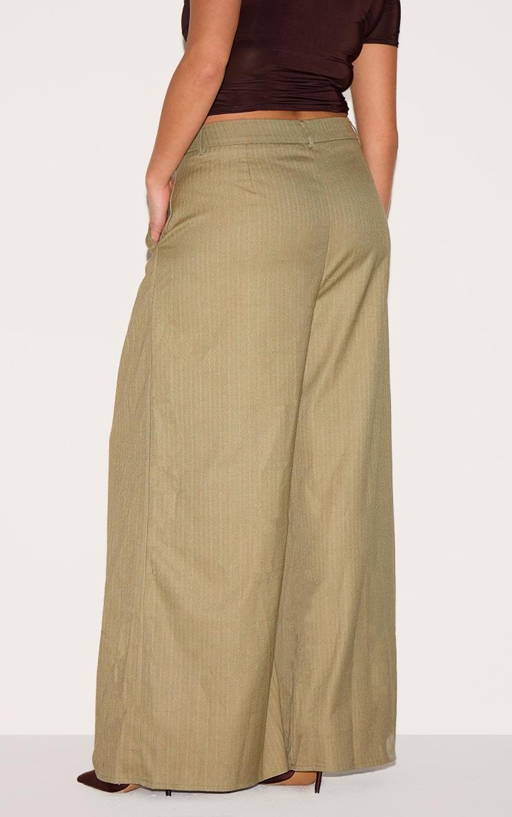 Pretty Little Thing Plus Olive Premium Woven Pinstripe Tailored Straight Leg Pants
