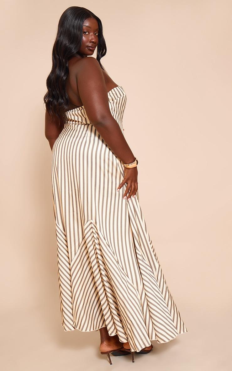 Pretty Little Thing Plus Olive Satin Bandeau Stripe Maxi Dress