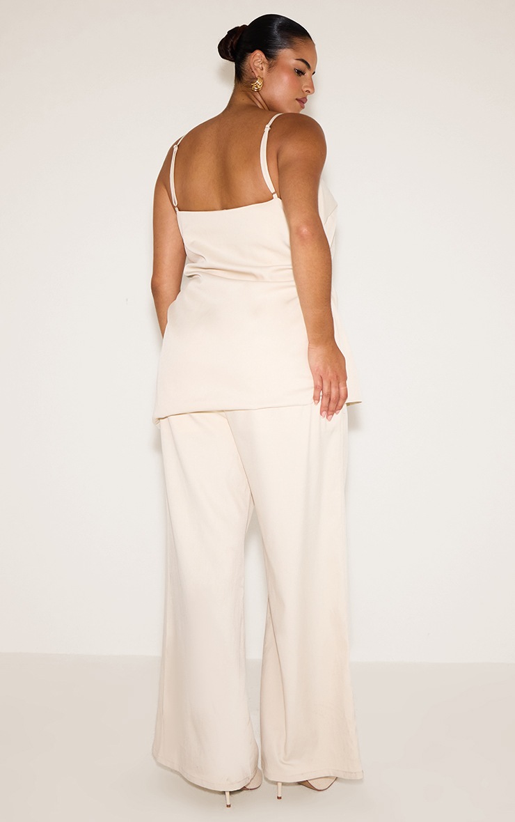 Pretty Little Thing Plus Oyster Woven Ruched Bodice Overlay Straight Leg Jumpsuit