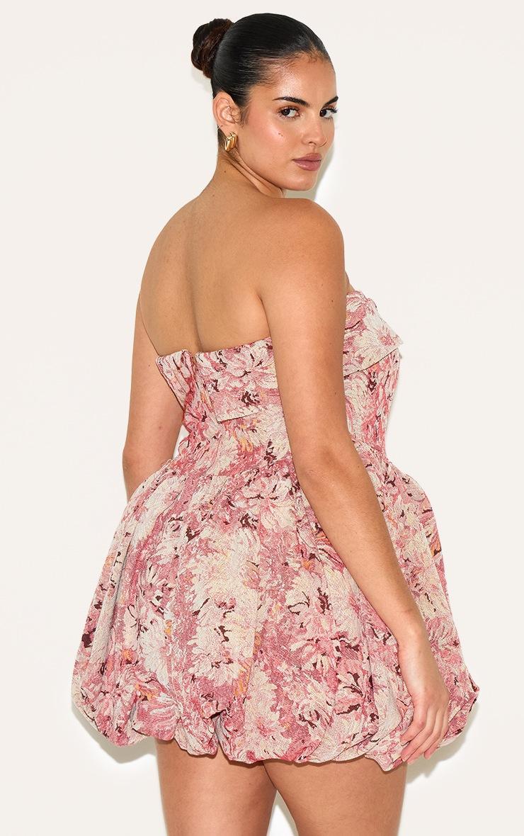 Pretty Little Thing Plus Pink Floral Tapestry Bandeau Extreme Puffball Dress