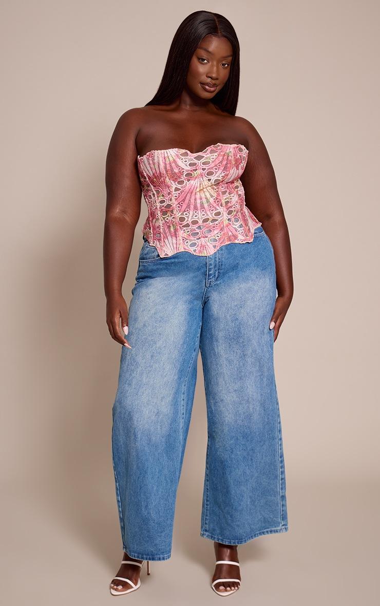 Pretty Little Thing Plus Pink Textured Sheer Floral Lace Corset