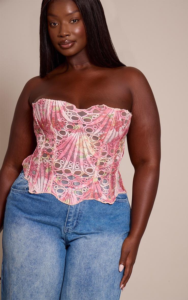 Pretty Little Thing Plus Pink Textured Sheer Floral Lace Corset