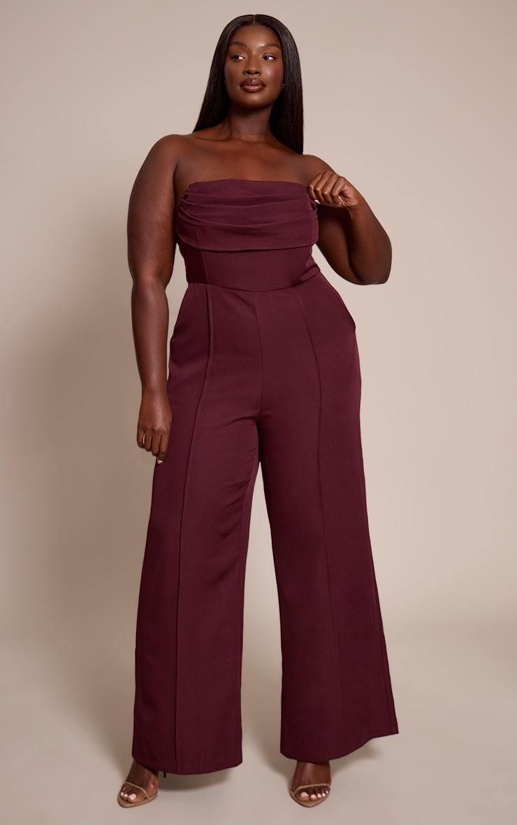 Pretty Little Thing Plus Plum Bandeau Cowl Neck Pocket Detail Jumpsuit