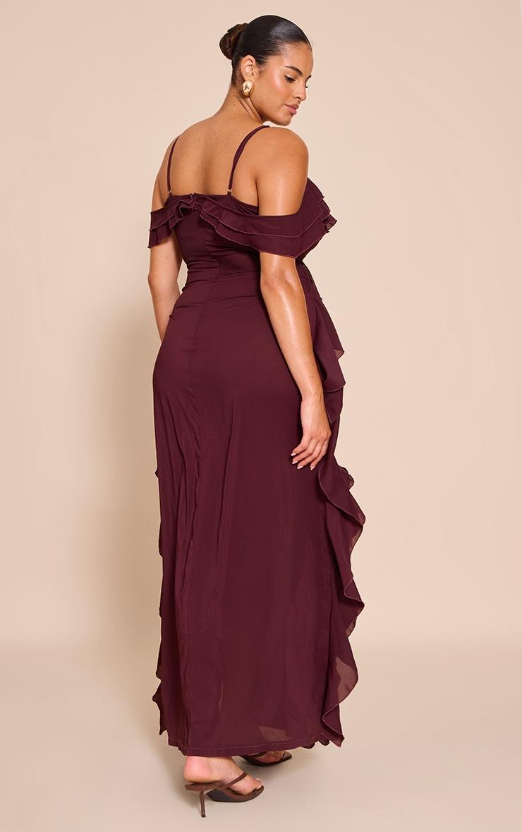 Pretty Little Thing Plus Plum Cold Shoulder Ruffle Detail Strappy Maxi Dress