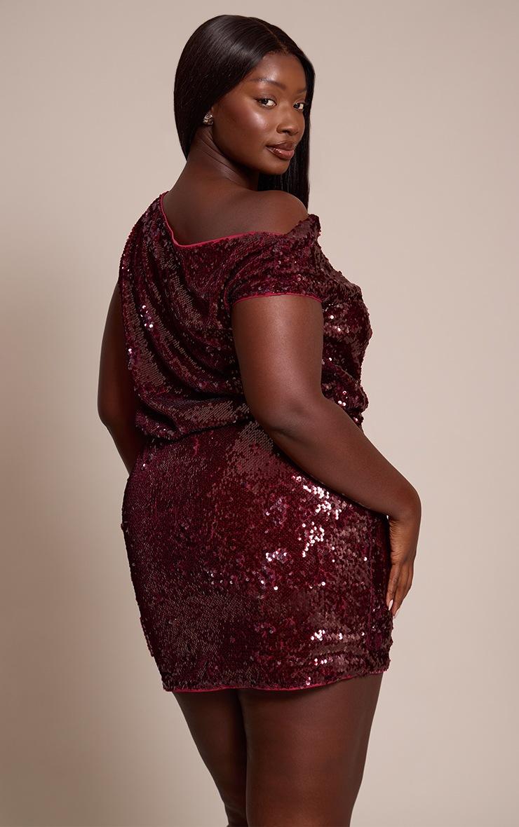 Pretty Little Thing Plus Plum Sequin Asymmetric Mini Dress
