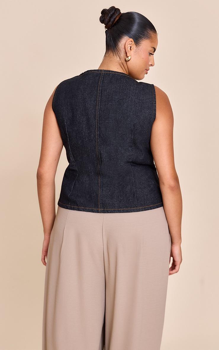 Pretty Little Thing Plus Raw Indigo Wash Zip Detail Sleeveless Denim Top
